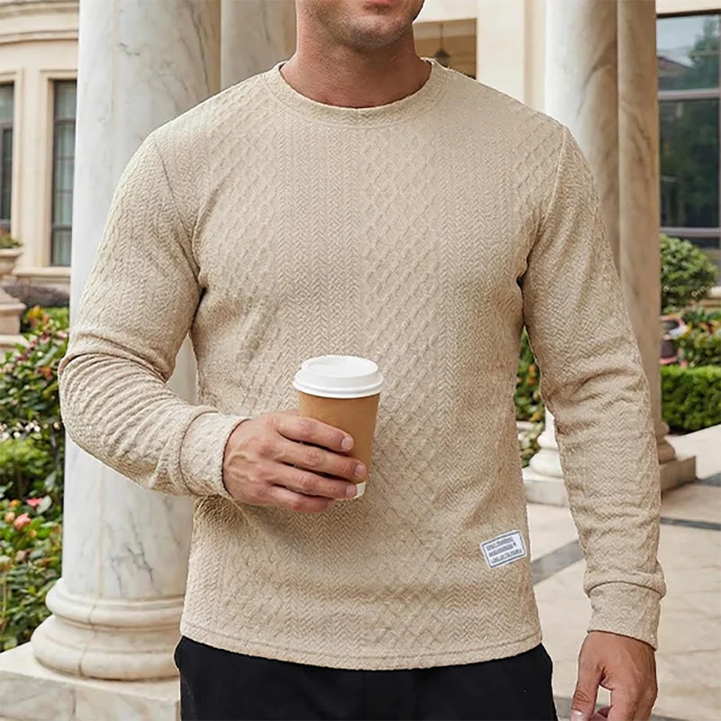 

Мужской текстурированный свитшот с круглым вырезом и длинными рукавами для повседневной носки