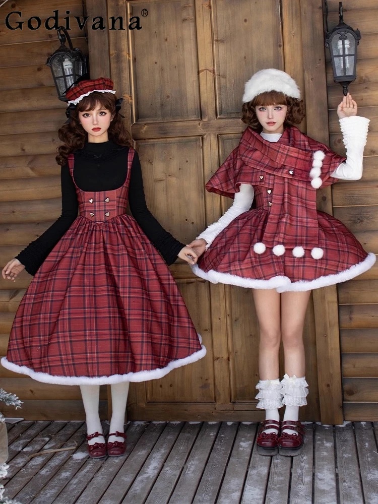 عيد الميلاد الخريف الشتاء لوليتا طويلة وقصيرة هيكل السمكة الحمالة فستان عالية الخصر ألف خط تنوعا الحد من العمر فساتين الموضة #3