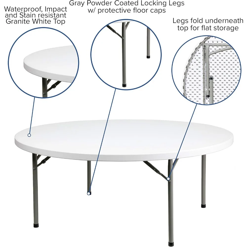 plegable plástica redonda de 6' para todas as ocasion, mesa de banquetes portátil dobrável para eventos internos/exteriores