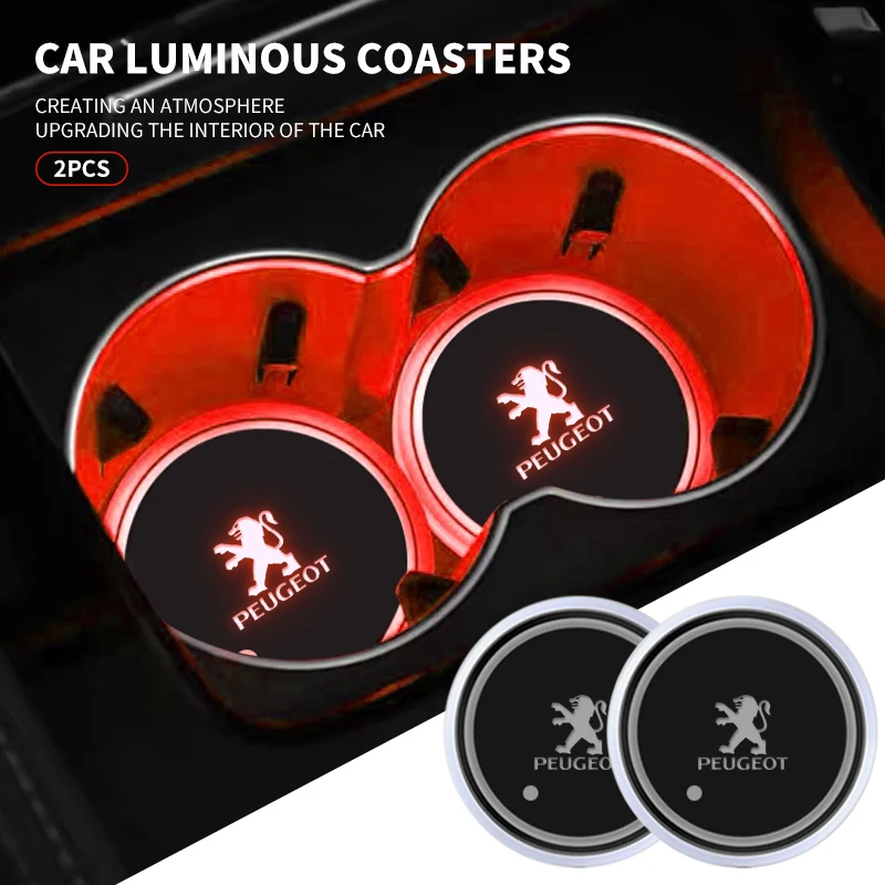 

7 Color LED Car Cup Holder Light Luminous Coaster Water Cup Pad For Peugeot 2008 3008 307 308 206 207 208 407 508 5008 106 107