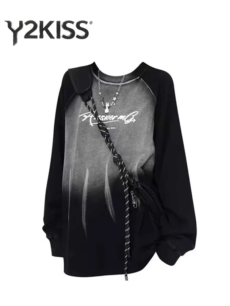 

Осень-зима 2022, толстовки с круглым вырезом, пуловеры Tide, Harajuku Dark Academia Y2k, японская уличная одежда, оверсайз, готический гранж, новинка