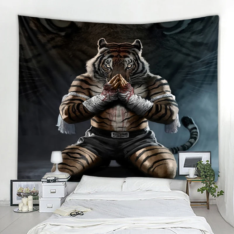 Anthropomorphic psychedelic tiger background decorative tapestry hanging mandala bohemian decorative tapestry home tapestry