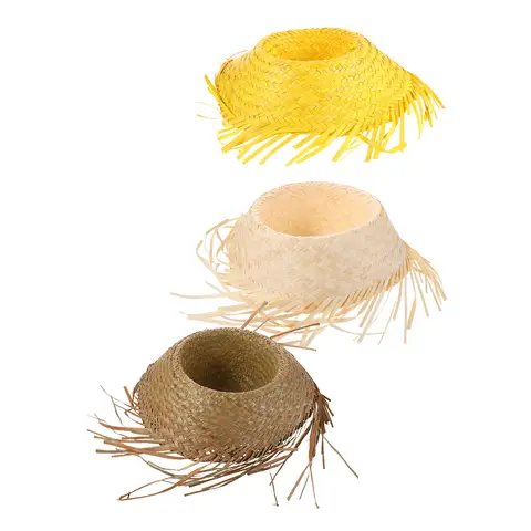 3pcs Hawaii Straw Hat Pava Hat Puerto Rico Hawaiian Luau Headwear Pava Scarecrow Costume Panama Headwear Themed Accessory