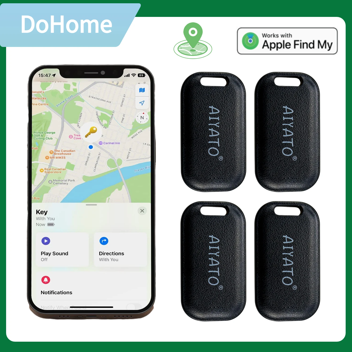 

AIYATO Key Finder Bluetooth Tracker with Keys Chain and Item Locator for Keys Bags Wallets Pet and More,Works with Apple Find My