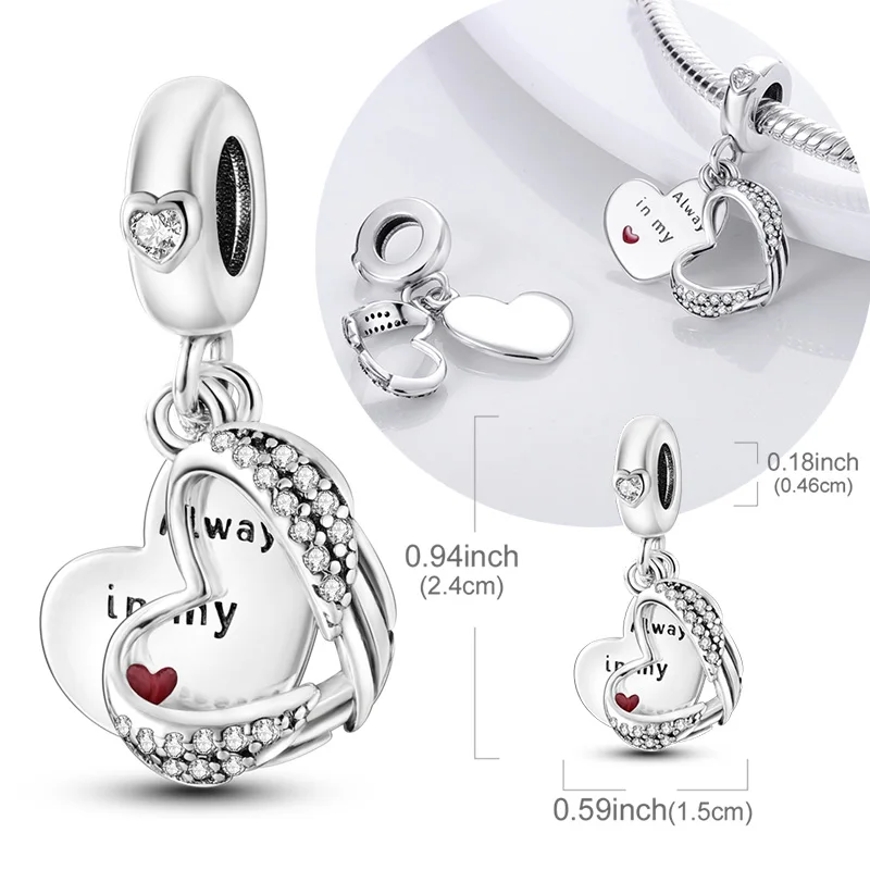 

Original 925 Sterling Silver Charms Bead Zircon Double Heart Hollow-out Pendant Fit Original Bracelet For Women DIY Jewelry Gift