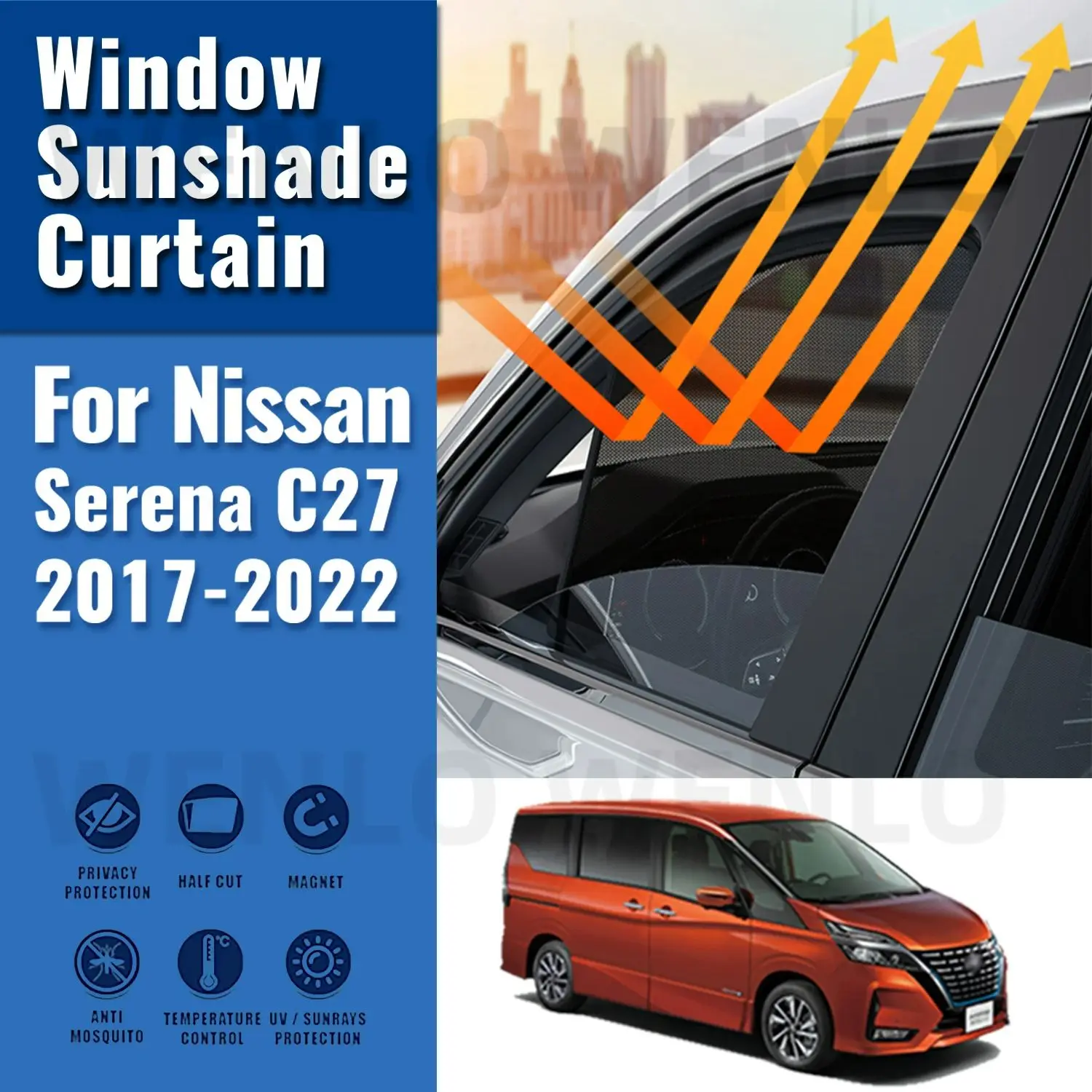 

For Nissan SERENA C27 2017-2022 Magnetic Car Sunshade Shield Front Windshield Frame Curtain Rear Side Window Sun Shades