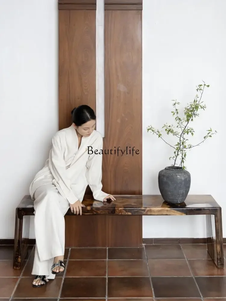 02ls 18Gold camphor wood amber resin bench edge several large horizontal hall shoe changing stool