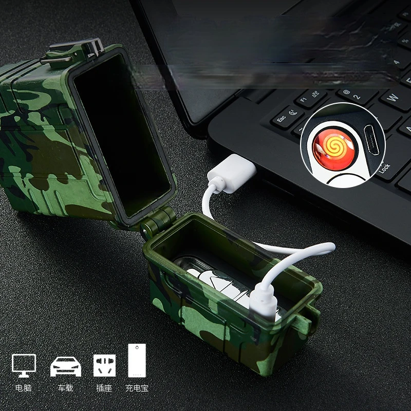 Outdoor Waterproof Windproof Cigarette Case 20 Creative Cigarette Case USB Rechargeable Lighter Gadgets for Men Technology