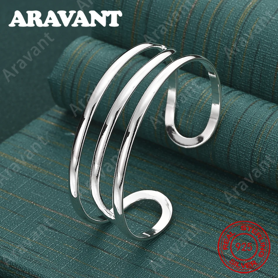 

Минималистичный открытый браслет из стерлингового серебра 925 пробы с геометрическим рисунком — уникальный подарок для женщин, универсальный для мероприятий и ювелирных изделий