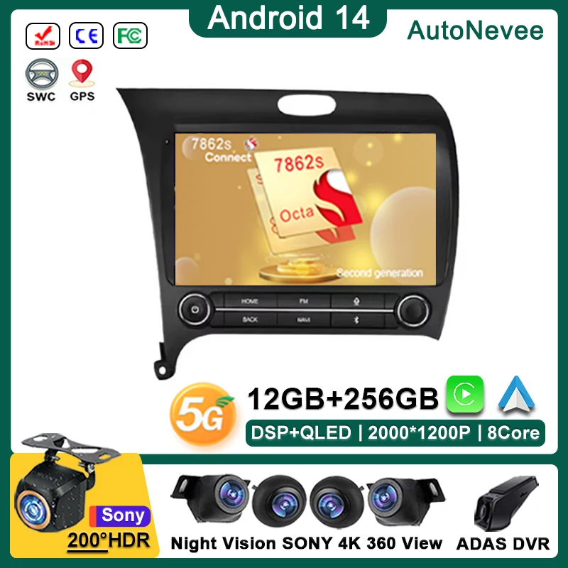 

Android 14 Car DVD For Kia K3 Cerato Forte 2013-2017 Multimedia Player Stereo Head Unit GPS Navigation Dash Cam No 2din DVD 5G