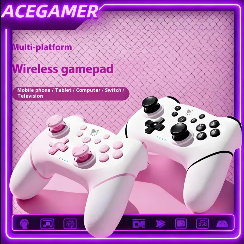 ACEGAMER SW02 controlador Bluetooth Dual-mode Hall Joystick Anti-Slip Grips Função Tubro Para Switch 2/1/PC Multi-Colorgame presente