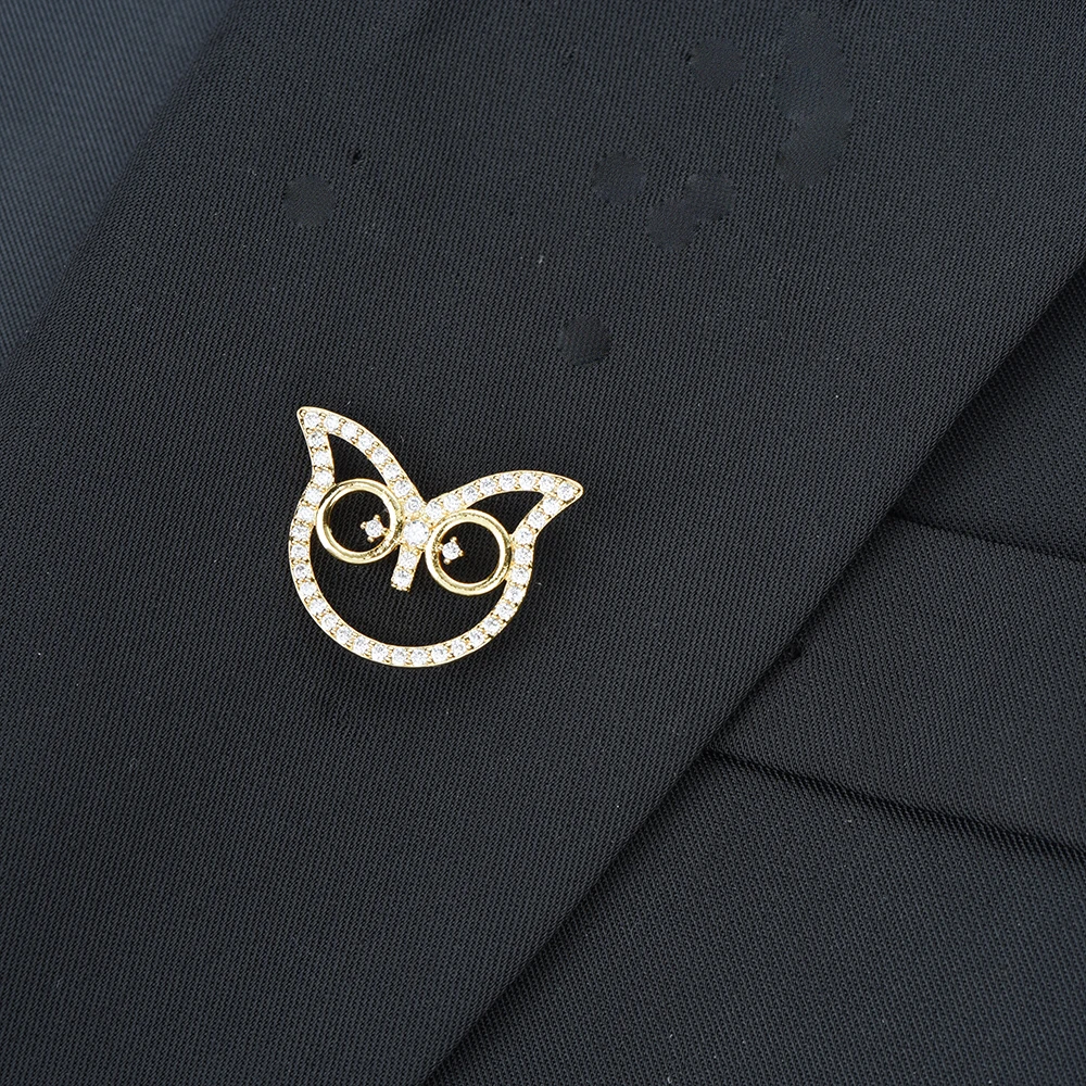 ICEYY-Pin de búho de ojo grande hueco de oro Micro CZ lindo, broche, alfileres, insignia de traje de joyería, accesorios de boda