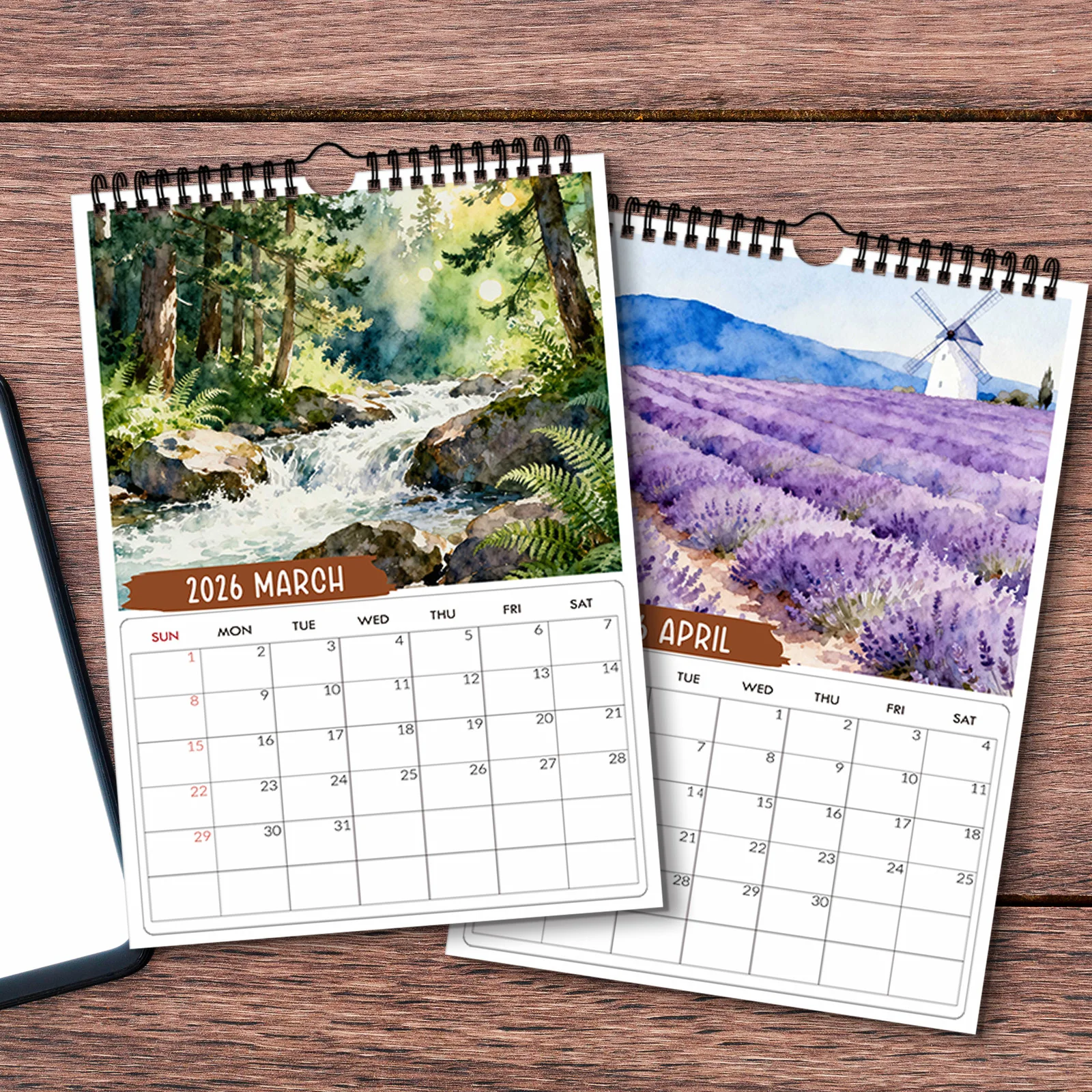 1 قطعة 2026 تقويم جداري فني للمناظر الطبيعية، مشهد لقاذف التنفس-عشاق الطبيعة ومحبي الفن، مثالي لديكور المنزل #6