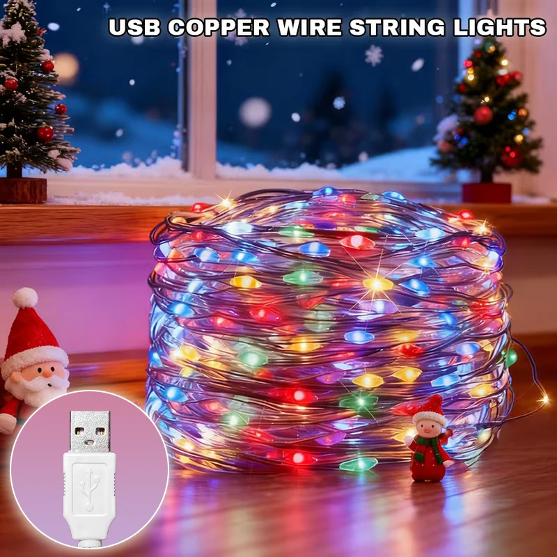 USB Copper Wire Fairy Lights Indoor Mini LED String Constant on for Bedroom Window Curtain Christmas New Year Decor