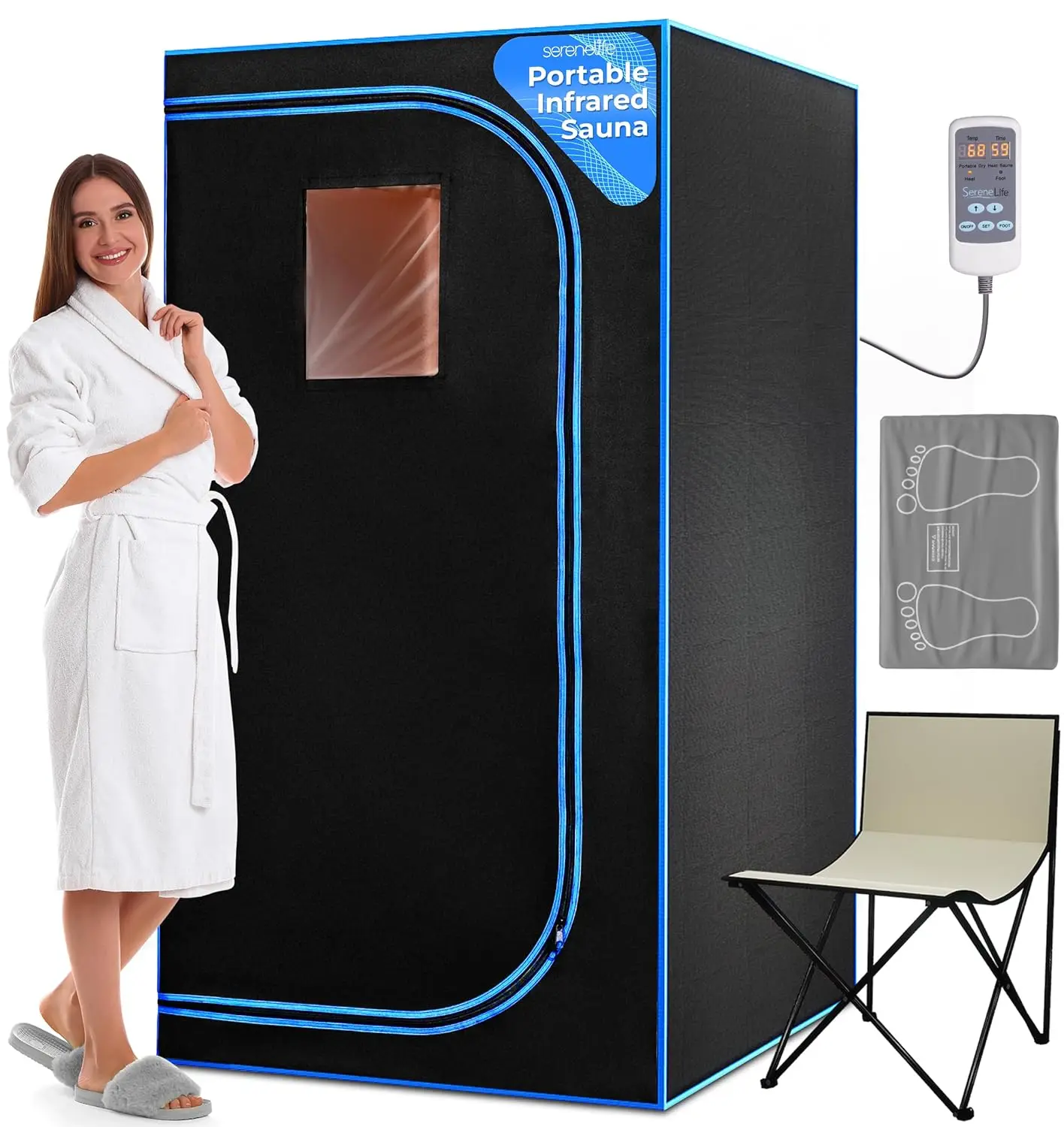 Portable Sauna for Home, Infrared Sauna Tent with Heated Foot Pad and Folding Chair, Compact Personal Detox Sauna, Re