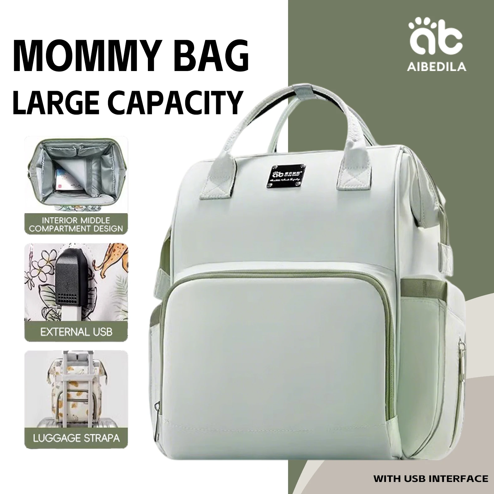 

AIBEDILA Large-Capacity Maternity Mommy Bag with USB Multifunctional Water-Repellent Baby Storage Backpack for Travel