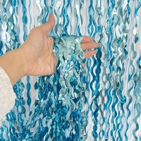 2 * 1M Metal Wire Foil Tassel Curtains in Blue, Suitable for Baby Showers, Mermaids, Underwater, Ocean, and Frozen Party