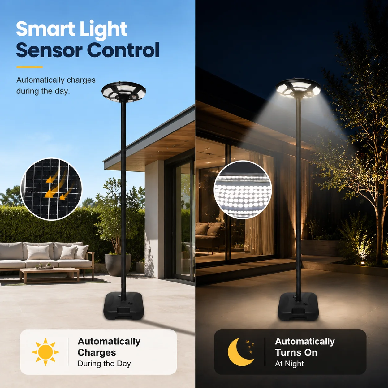 5-section split outdoor lamp pole with circular base is a universal lamp pole, which is suitable for solar LED garden lamps and