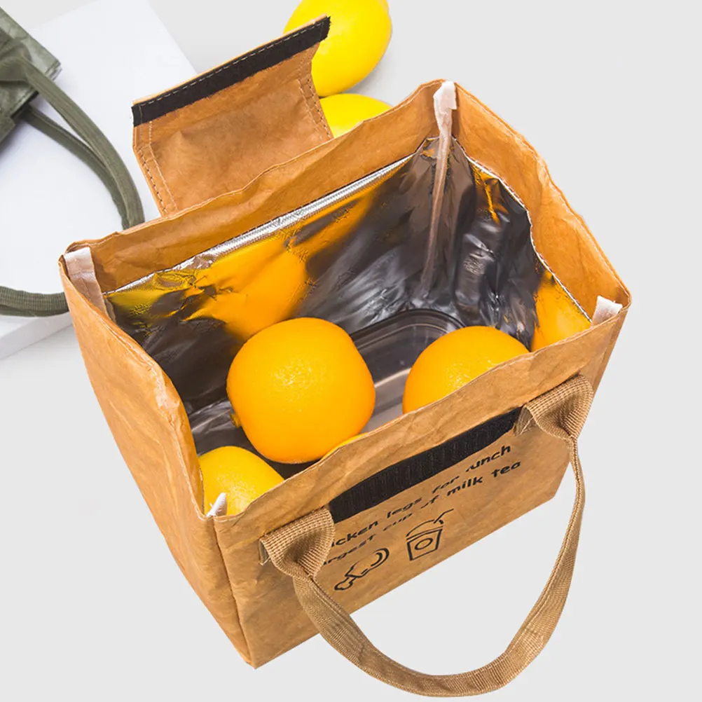

Kraft Paper Bag Insulated Lunch Bag Reusable Thermal Storage Bag For Meal Office Picnic Camping Gear