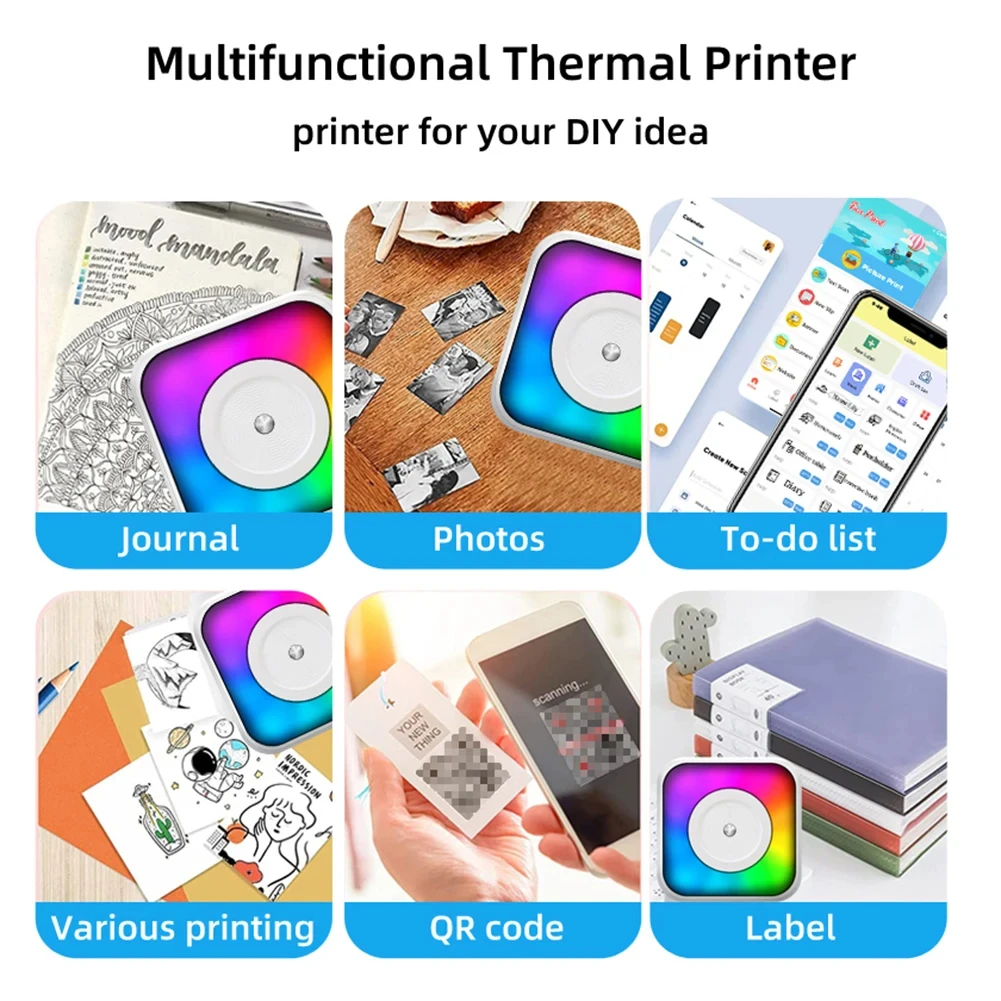 Imagem -04 - Mini Impressora Térmica Portátil com Papel Autocolante sem Fio sem Tinta Preto Branco Bluetooth 200dpi