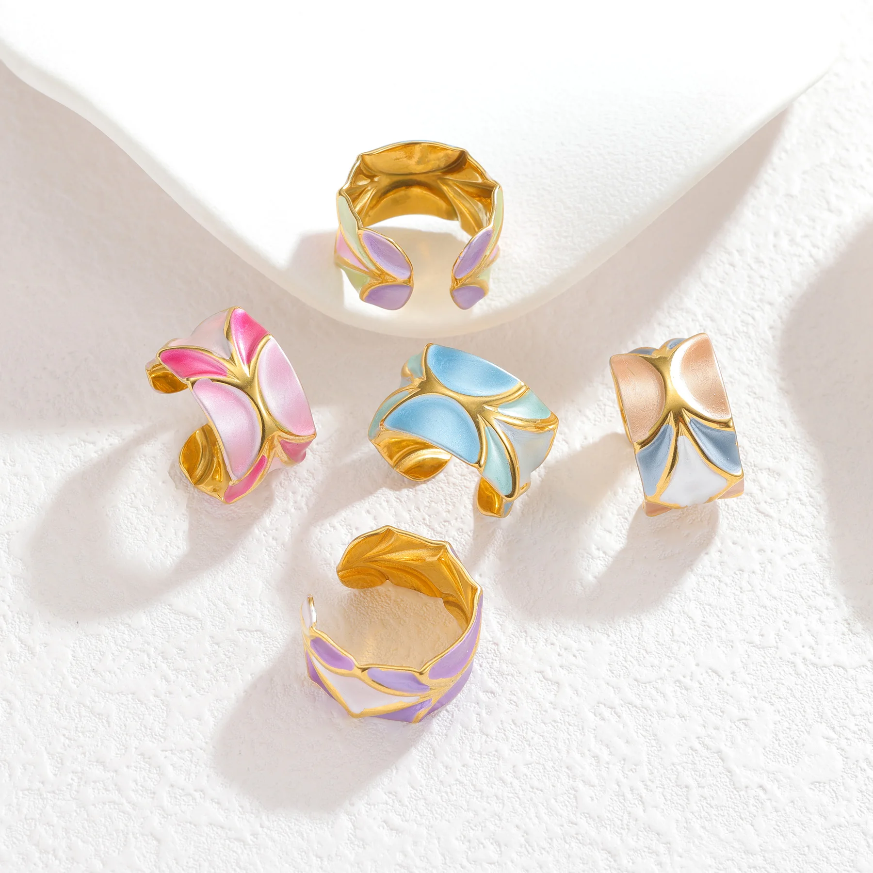 Atoztide موضة غير النظامية الملونة النفط نازف الدائري للنساء الفولاذ المقاوم للصدأ ضبط بيان حلقة مفتوحة زوجين مجوهرات هدية