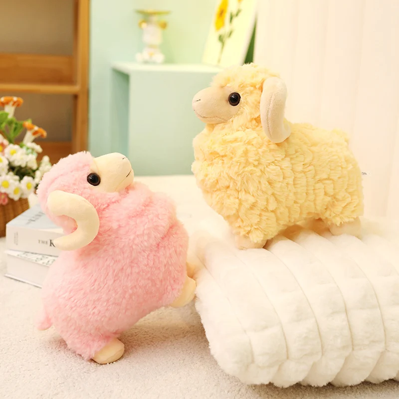 Muñeco de peluche de cordero bonito de 25cm, juguete de peluche amarillo, blanco, rosa, pastizales, oveja, peluche de pie, rosa, amarillo, blanco, regalo de cumpleaños