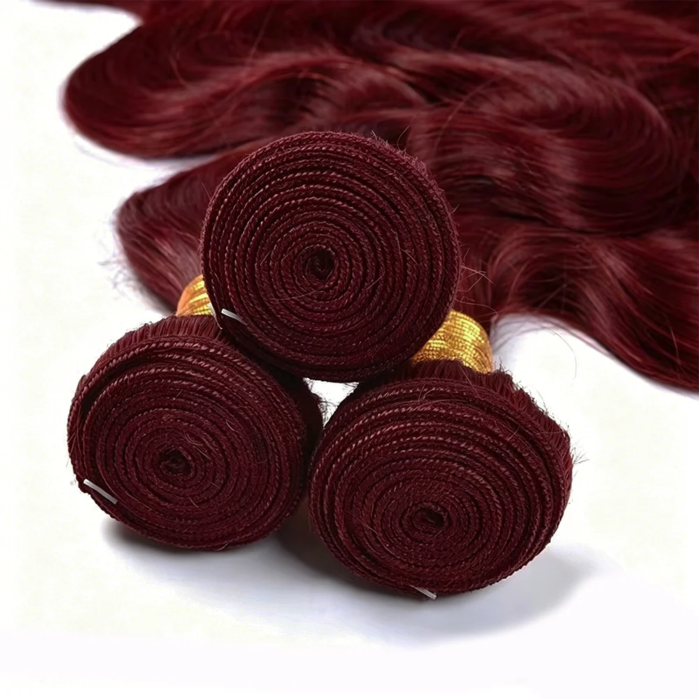 #99j Red Color Body Wave Bundles Human Hair 30 Inch Burgundy Bundles Double Weft Virgin Hair Weaving Bundle Deals For Extension view 4