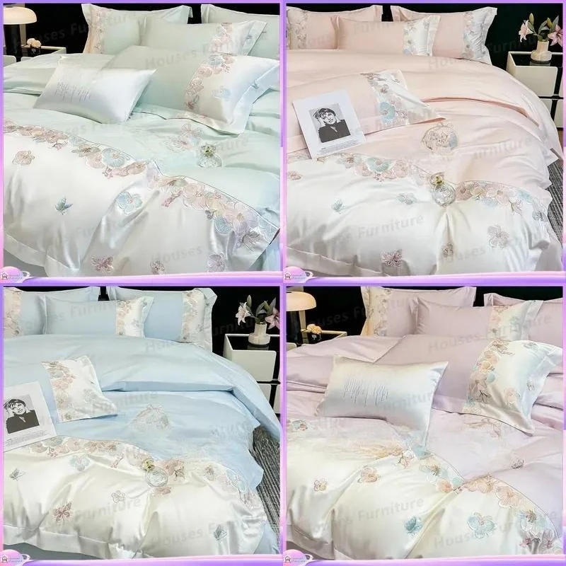 New Class A long-staple cotton four-piece set, high-end embroidered cotton pure cotton bed sheet quilt cover, bed hat, spring
