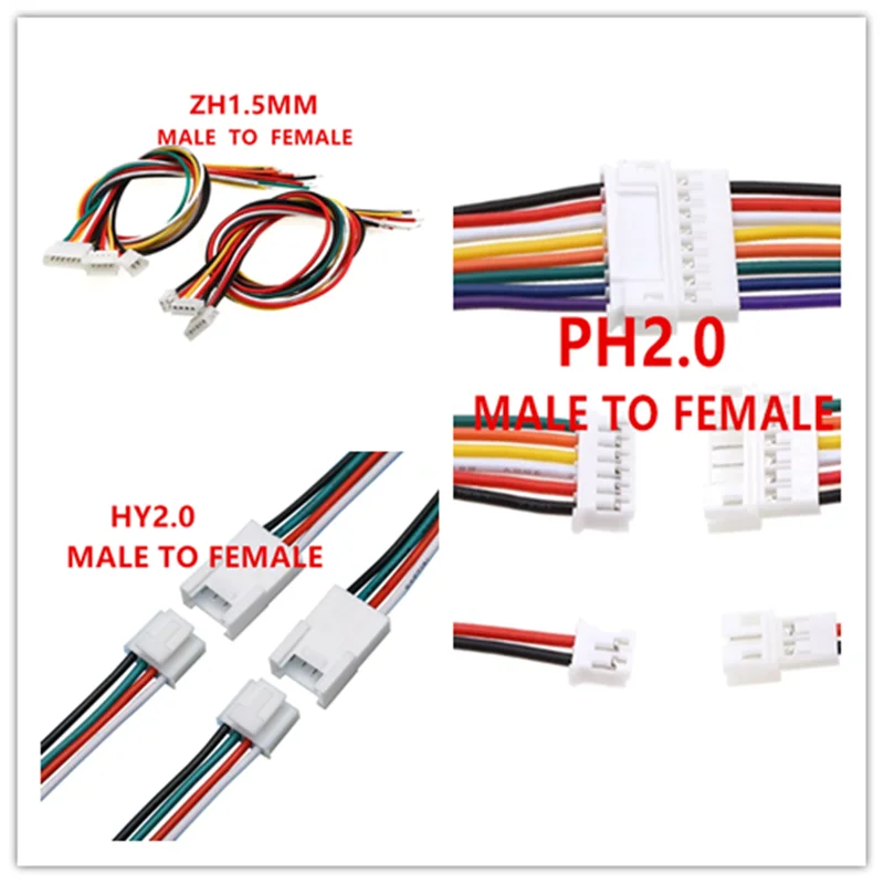10PCS/LOT PH2.0//HY2.0/ZH1.5MM male and female head butt plug cable 2p3p4P5P6P7P8P9P10P11P12P terminal connection cable