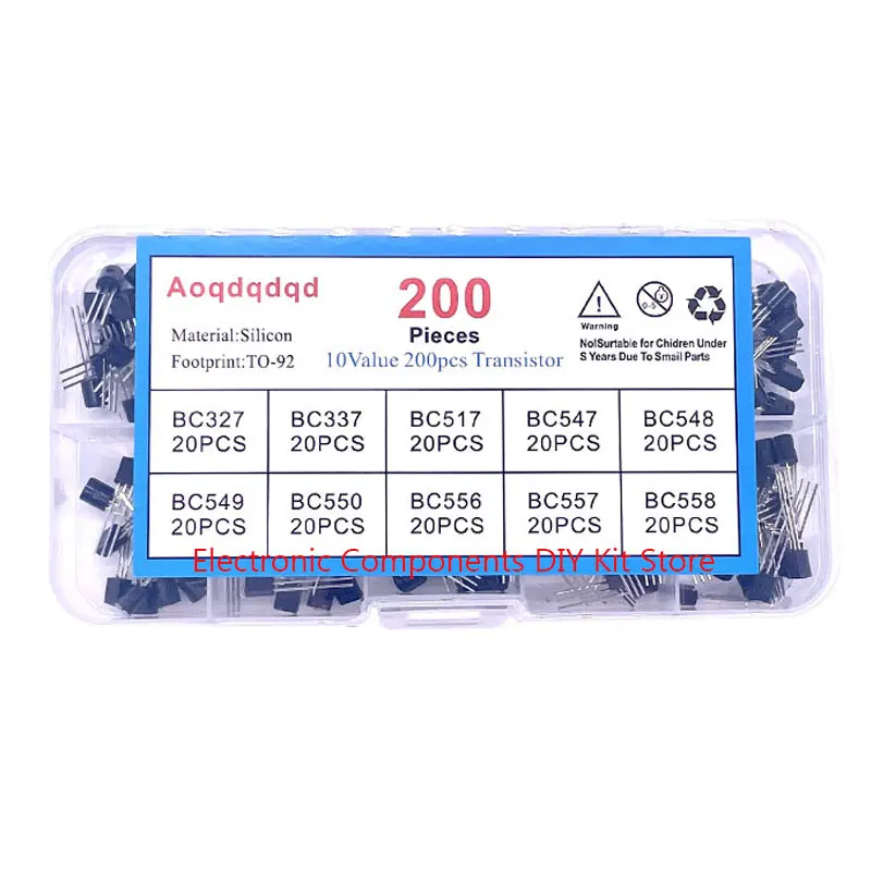 10 أنواع من مواصفات TO-92 مكونات إلكترونية مختلطة 200 صمام ثلاثي PNP NPN طقم ترانزستور صندوق مكون 2n222 BC337 BC327