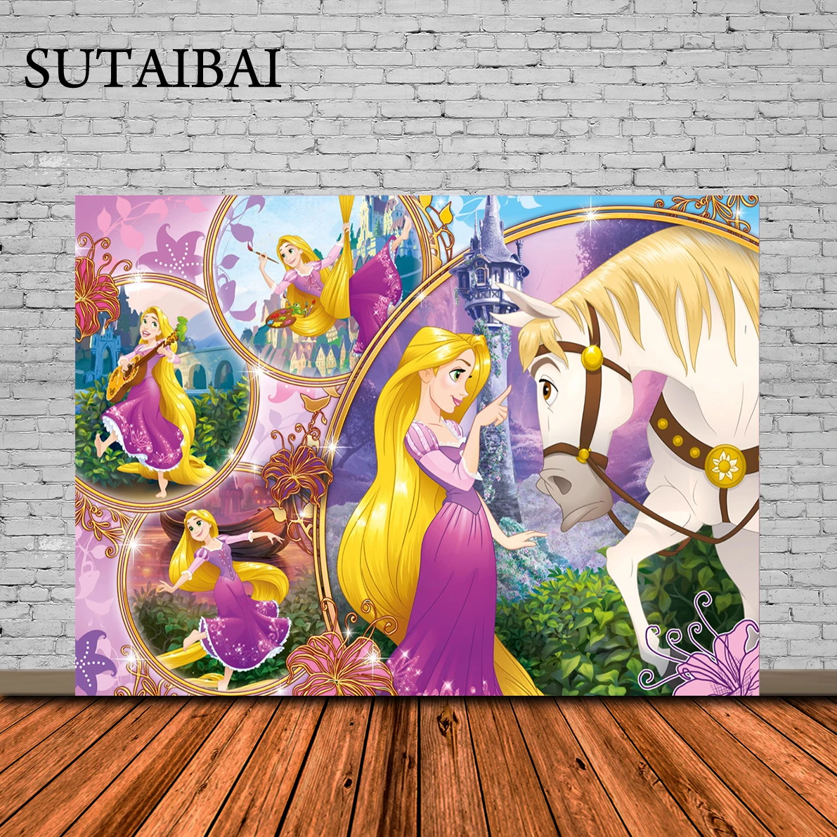 Disney Princes Birthday Tangled Rapunzel Photo Backdrop Kids Baby Shower Party Girls Photograph Background Banner Decoration