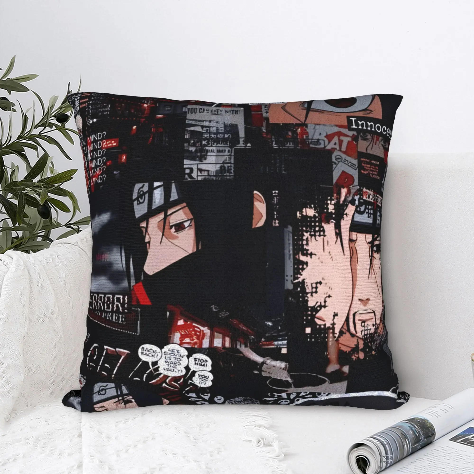 Modern N-Narutoes Uchihas Sasukes Sofa Cushion Cover Velvet Classic Anime Throw Pillow Case Bedroom Decoration