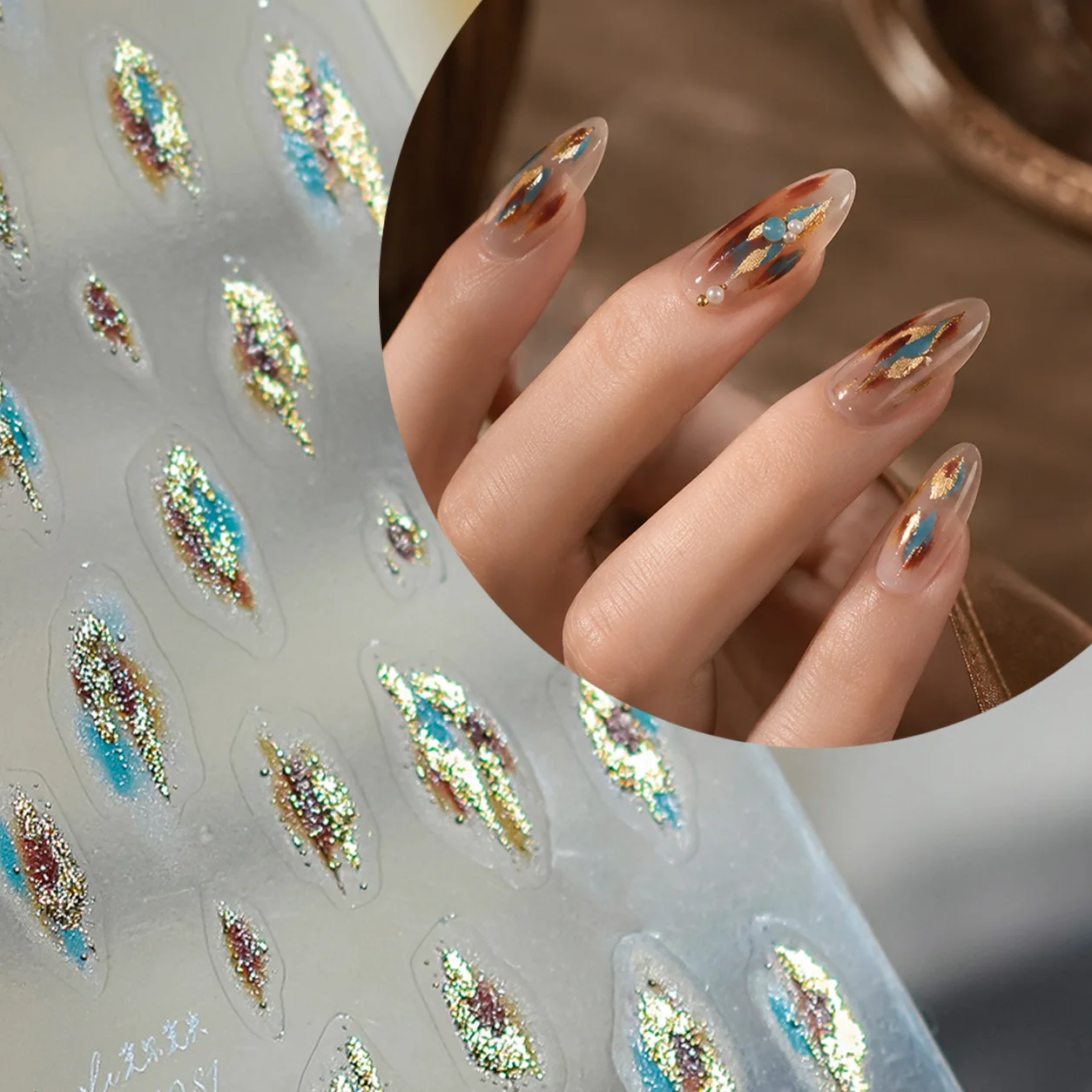 Metal Nail Stickers Luxurious Gold Foil Leopard Print Brown Blue Animal Texture Self-adhesive 3D Nail Decorative Art Sticker DIY
