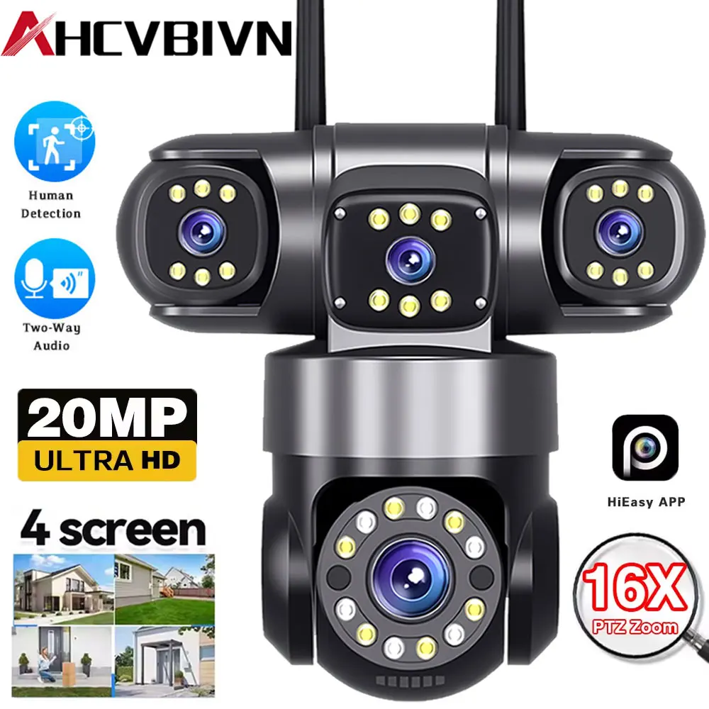 

16X 20MP 4 lens 4 Screen WiFi Security Camera Two-Way Audio 360° PTZ Control CCTV Video Surveillance Hieasy App Camera