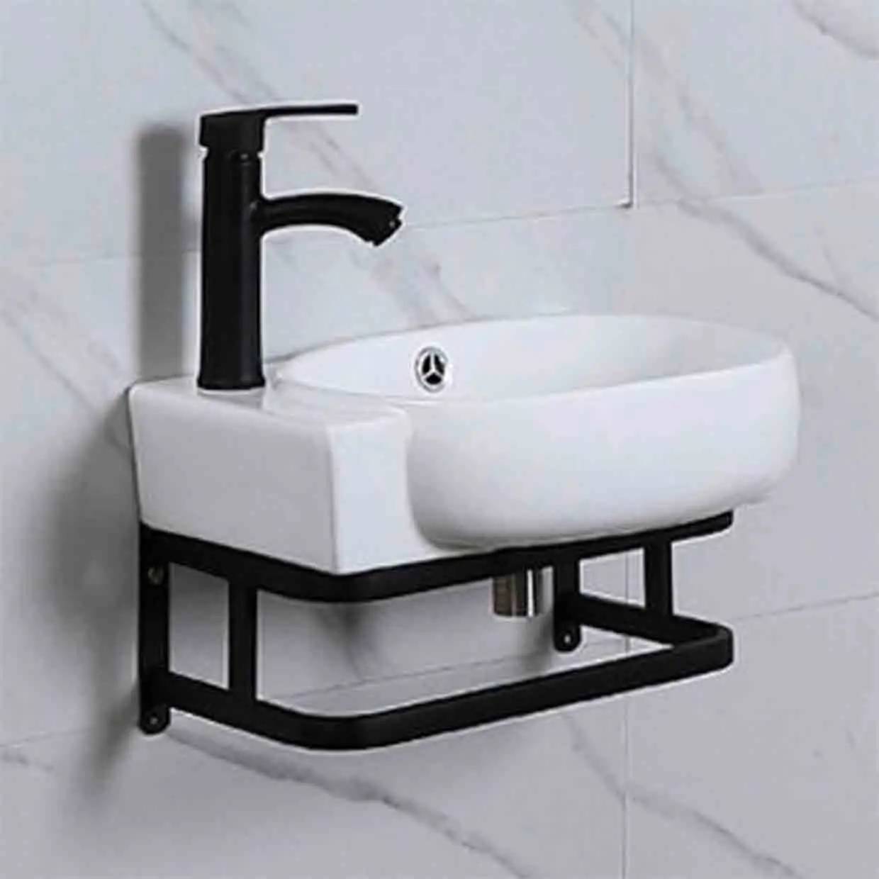 

White Ceramic Wall-Hung Sinks With Towel Rack Small Apartment Bathroom Mini Corner Washbasin Balcony Hand-wash Basin With Faucet