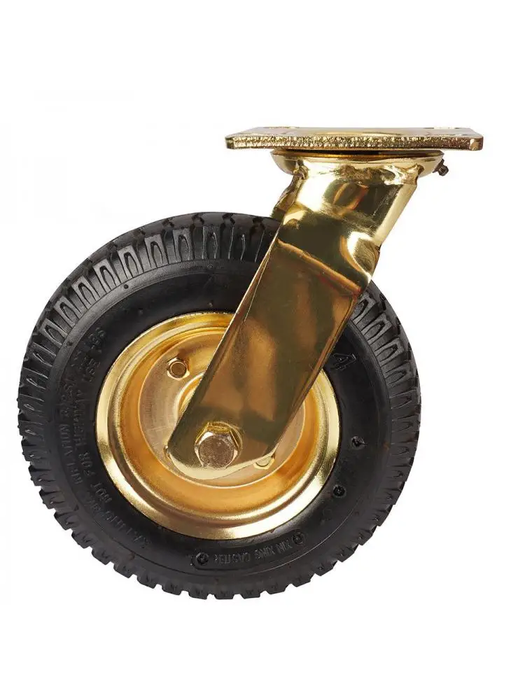 

1 Pcs Caster 8-inch Gold-plated Inflatable Wheel Rubber Hotel Luggage Cart Air Universal