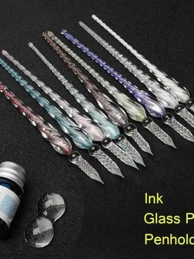 Stylo à tremper en verre de cristal, coffret cadeau, poudre d'or colorée, ensemble de stylos de Signature, papeterie créative, cadeaux pour amis, camarades de classe