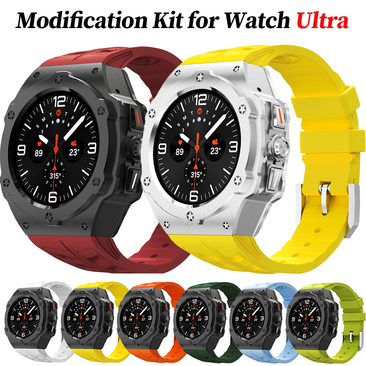 

Luxury Metal Modification Kit for Samsung Galaxy Watch Ultra 47mm Carbon Rubber Strap for Galaxy Watch 8 7 Ultra DIY Accessorie