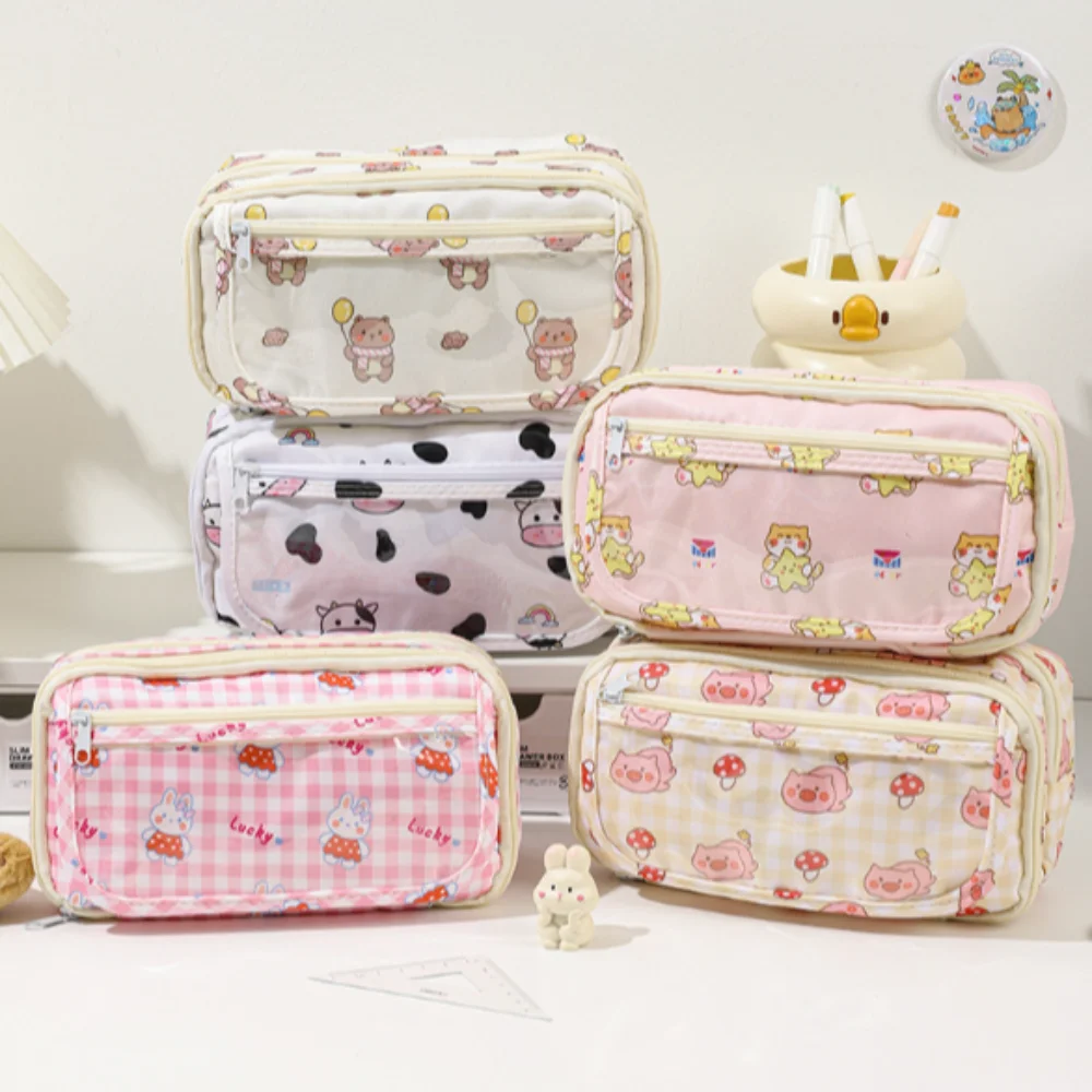 Aesthetic Cute Animal Pencil Bag Bear Good Looking Large Capacity Pencil Case Zipper Pig Stationery Storage Bag School Office