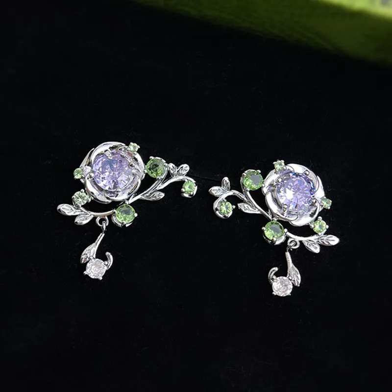 

Classic Zircon Crystal Bowknot Flower Stud Earrings for Women Silver Color Luxury Sweet Girl Wedding Bridal Jewelry