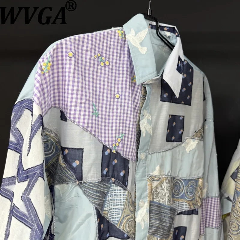 

WVGA Spring Autumn New Man Original Design Retro Patchwork Printed Trendy Long Sleeve Shirt Niche Chic Casual Top Ins Y2K W21353