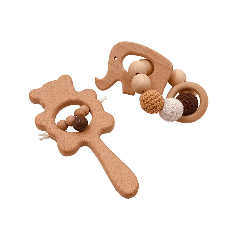 1pc Wooden Teether Aniaml Shaped  DIY Crafts Baby Bracelet Rattles Beech Wood Rodent Crochet Beads Gifts for Kids Products Toy