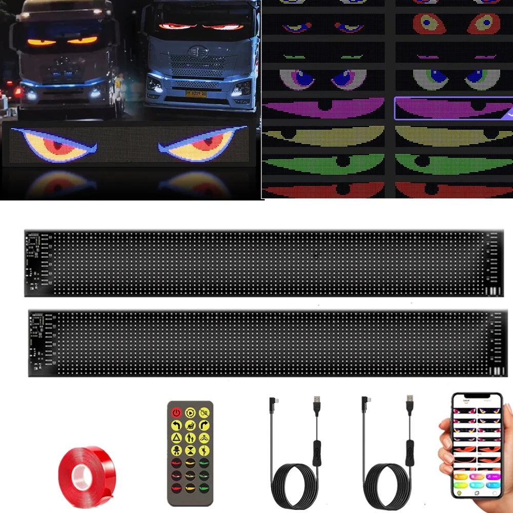 2PCS Animation LED Devil's Car Eye Light Windshield Flexible Display LED Panel Devil's Eye Windshield Decoration Light DIY