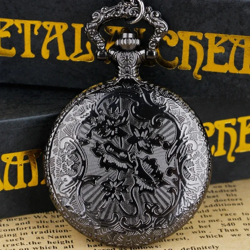 DAD 彫刻クォーツメンズ懐中時計チェーンネックレス付きヴィンテージブラック高品質ヴィンテージ誕生日ギフトお父さんへ