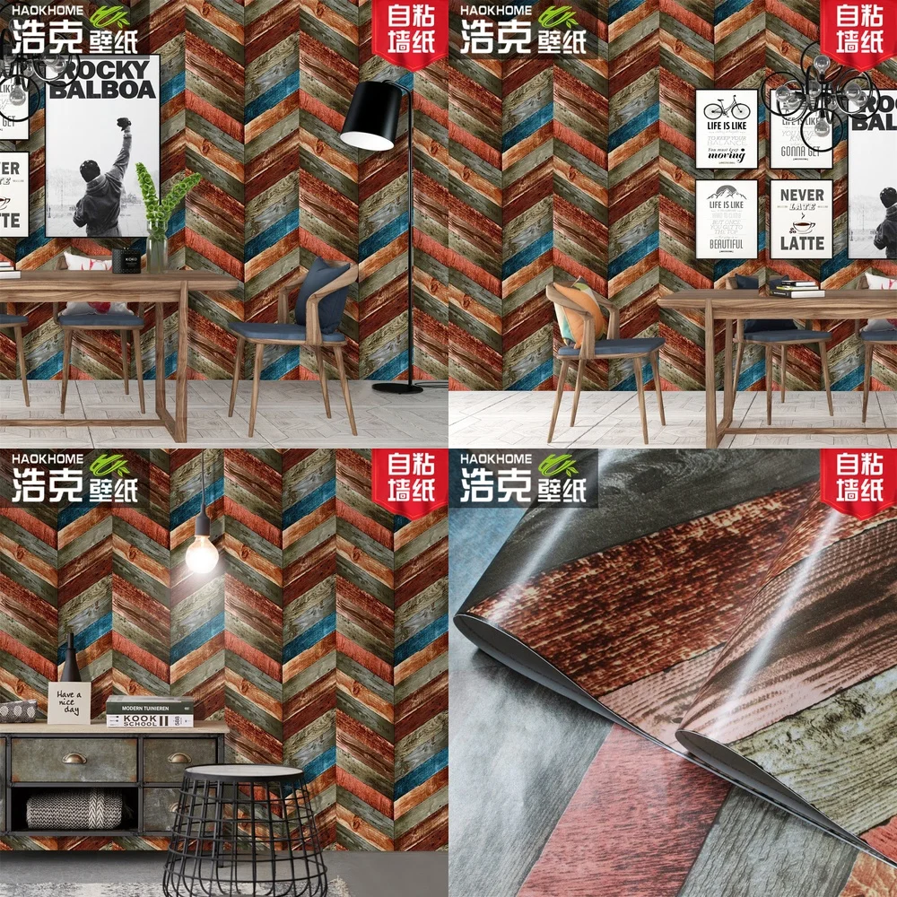 

Retro Industrial 3D Diamond Wood Grain PVC Wall Sticker with Adhesive for Bedroom Wall Decoration