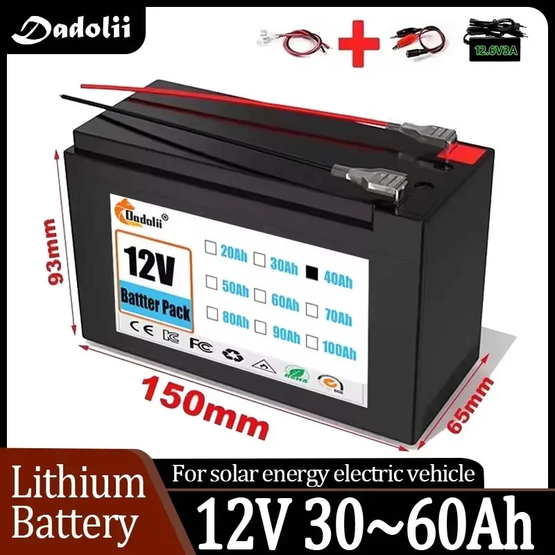 

12v 18650 Li-ion rechargeable battery pack 60Ah 30A battery for solar energy built-in high current BMS electric vehiclebattery