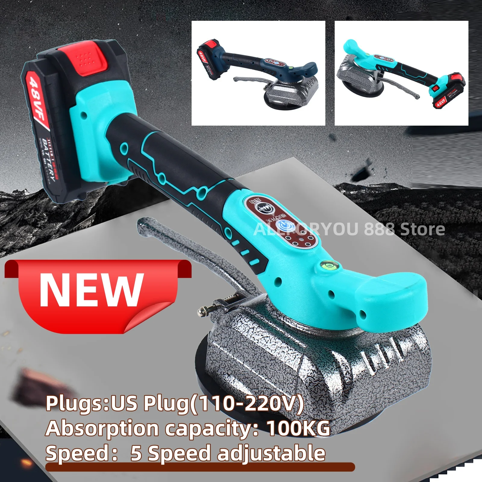 5-Speed Tiler Machine Electric Tile Vibrator Wall Floor Leveling Tiling Tools With 2 Batteries