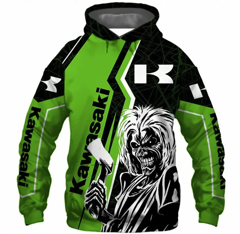 

Осень 202, мужская и женская спортивная одежда с капюшоном, Kawasaki, мотоциклетный мужской спортивный пуловер с 3D принтом, спортивный топ для верховой езды
