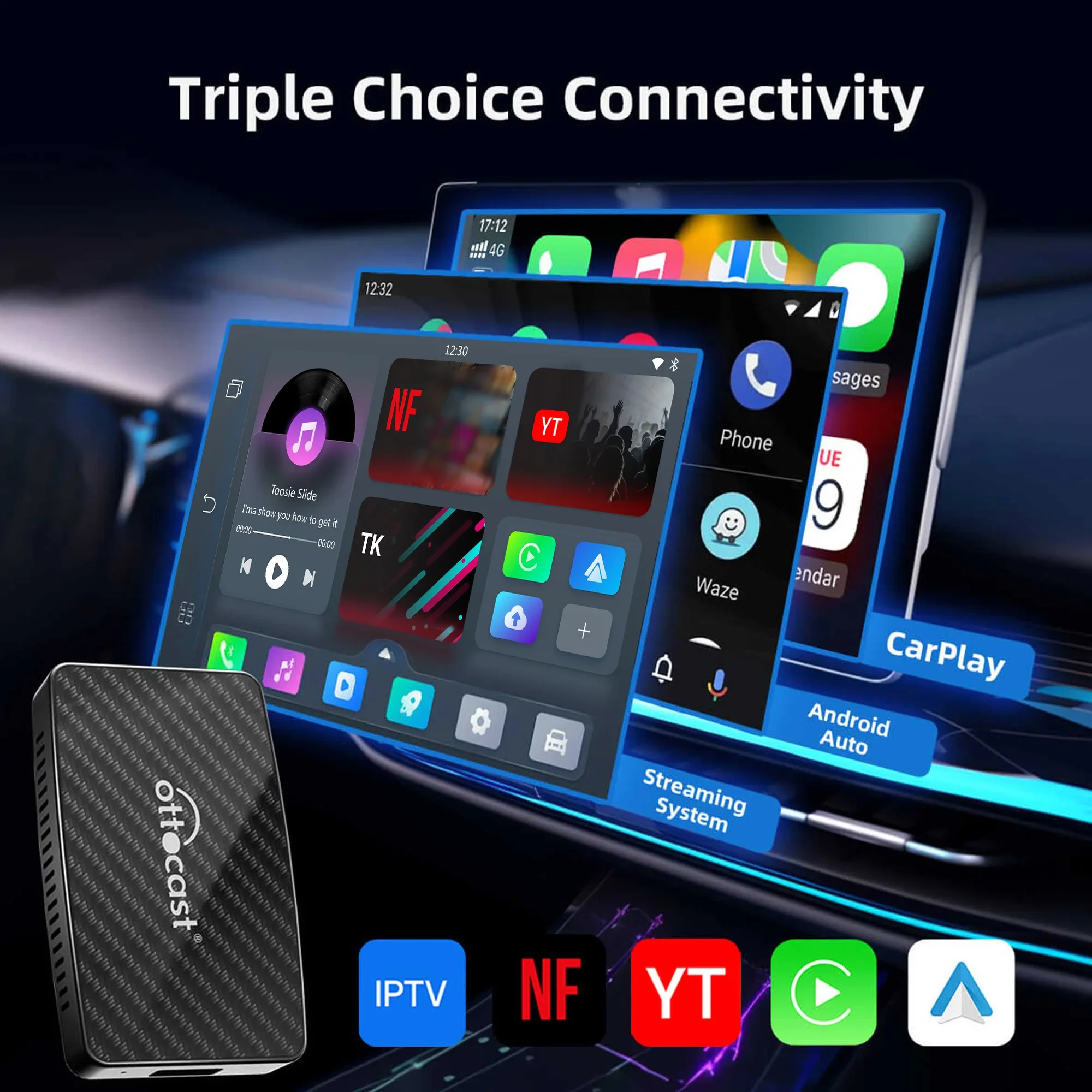 OTTOCAST Play2Video Pro Wireless CarPlay Android Auto Adapter for Youtuber for NetFlix Car Accessories for Lada HAVAl HYUNDRI