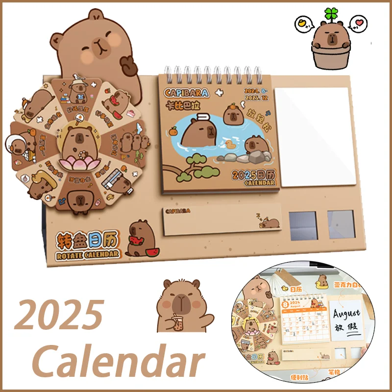 

2025 Capybara Desk Calendar Creative Turntable Office Standing Paper Calendars Desktop Accessories Cartoon Home Decoration